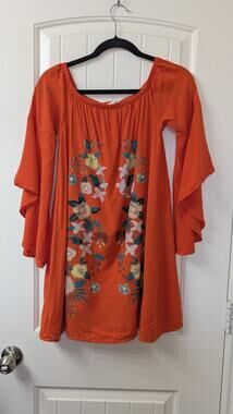 entro Orange Floral Embroidered Off-The-Shoulder Lined Tunic Blouse S